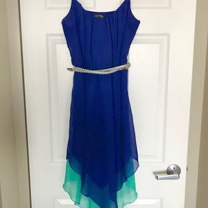 Royal blue and teal accent dress
